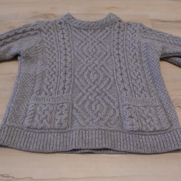 Aran Crafts Women M Sweater Cable Knit Merino Wool Pullover Gray Chunky Marled - Picture 3 of 12